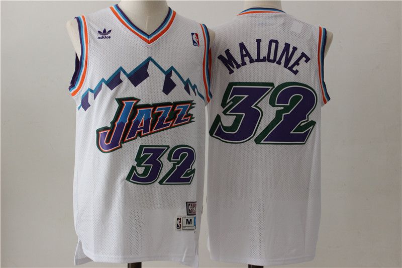 Men Utah Jazz #32 Malone White Throwback NBA Jerseys